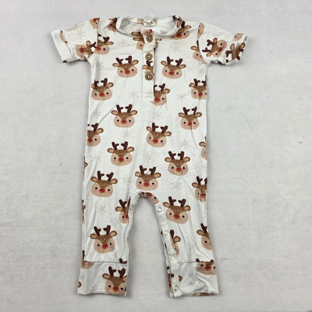 Rudolf The Red Nosed Reindeer Print Bamboo short Sleeve Baby Onesie 6-12M‎
